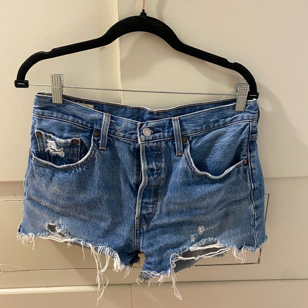 Levi's Classic Blue Frayed Jean Shorts